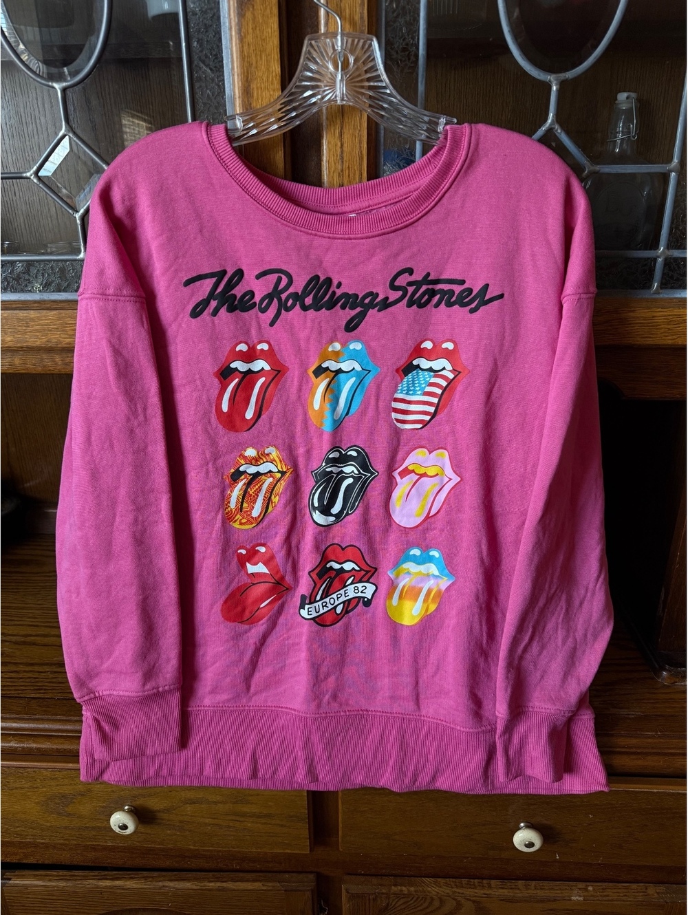 Rolling Stones Pink Multi Tongue Logo Crewneck Sweatshirt Size S